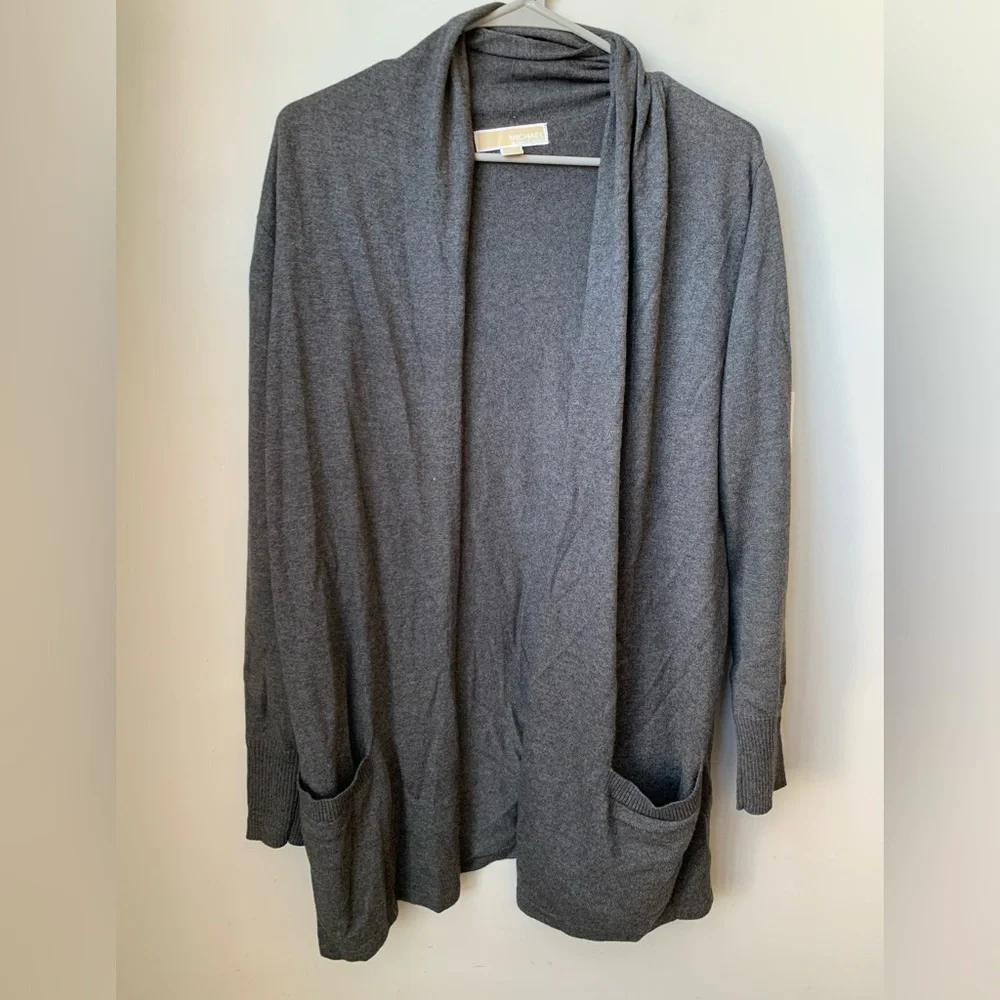 MICHAEL KORS  Women’s Gray Heather Long Sleeve Open Front Duster Kimono